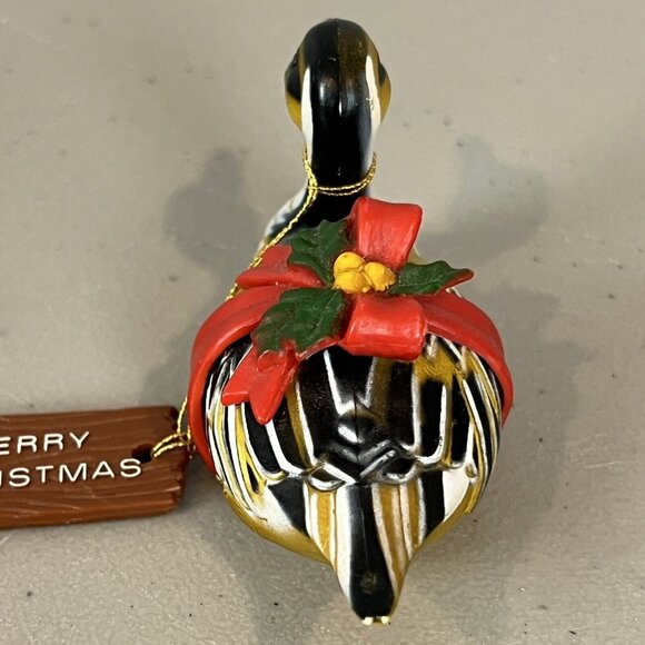 Enesco Yellow Duck Merry Christmas Ornament Happy Holiday Figurine Hong Kong Vtg - Picture 5 of 10
